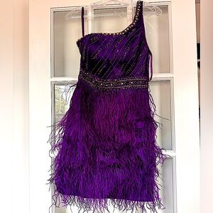 Purple Feather Prom Dress
